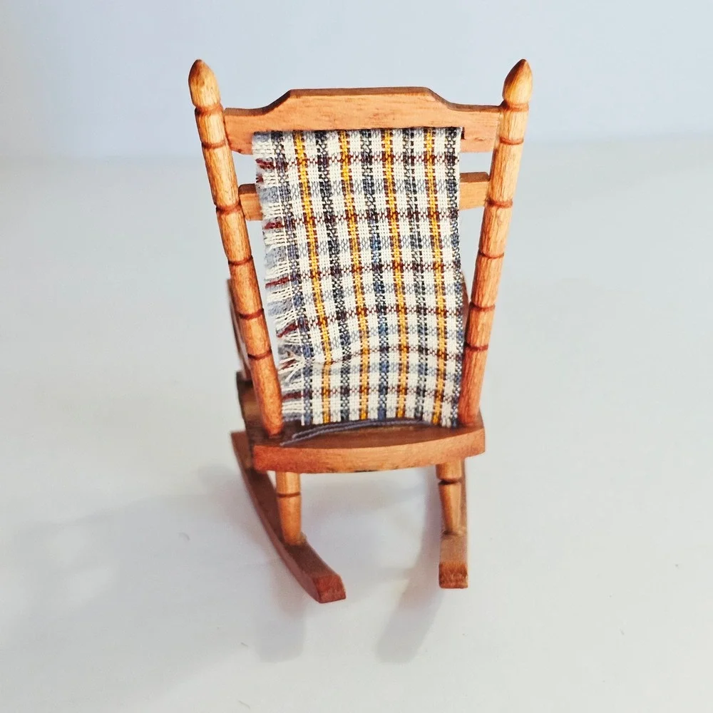 Vtg Wood Dollhouse Furniture Set Highboy Dresser Rocker Basinet Miniature Decor